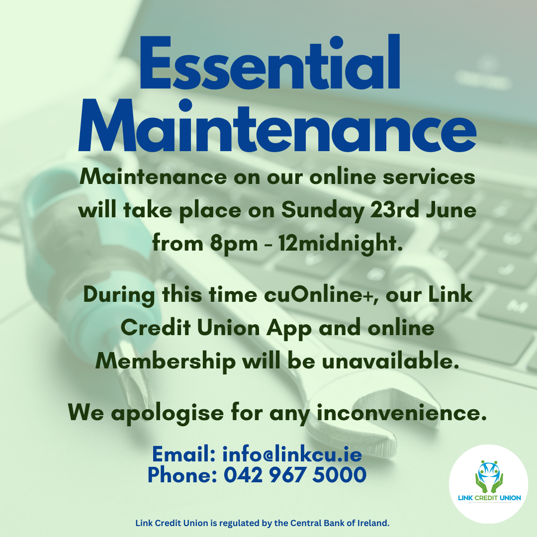 Maintenance on our online services will take place on this Sunday 23rd June from 8pm – 12midnight.